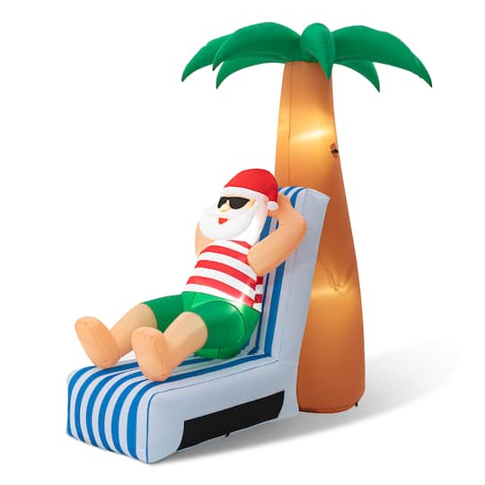 Glitzhome® 6ft. LED Lighted Santa Under Coconut Tree Inflatable Décor